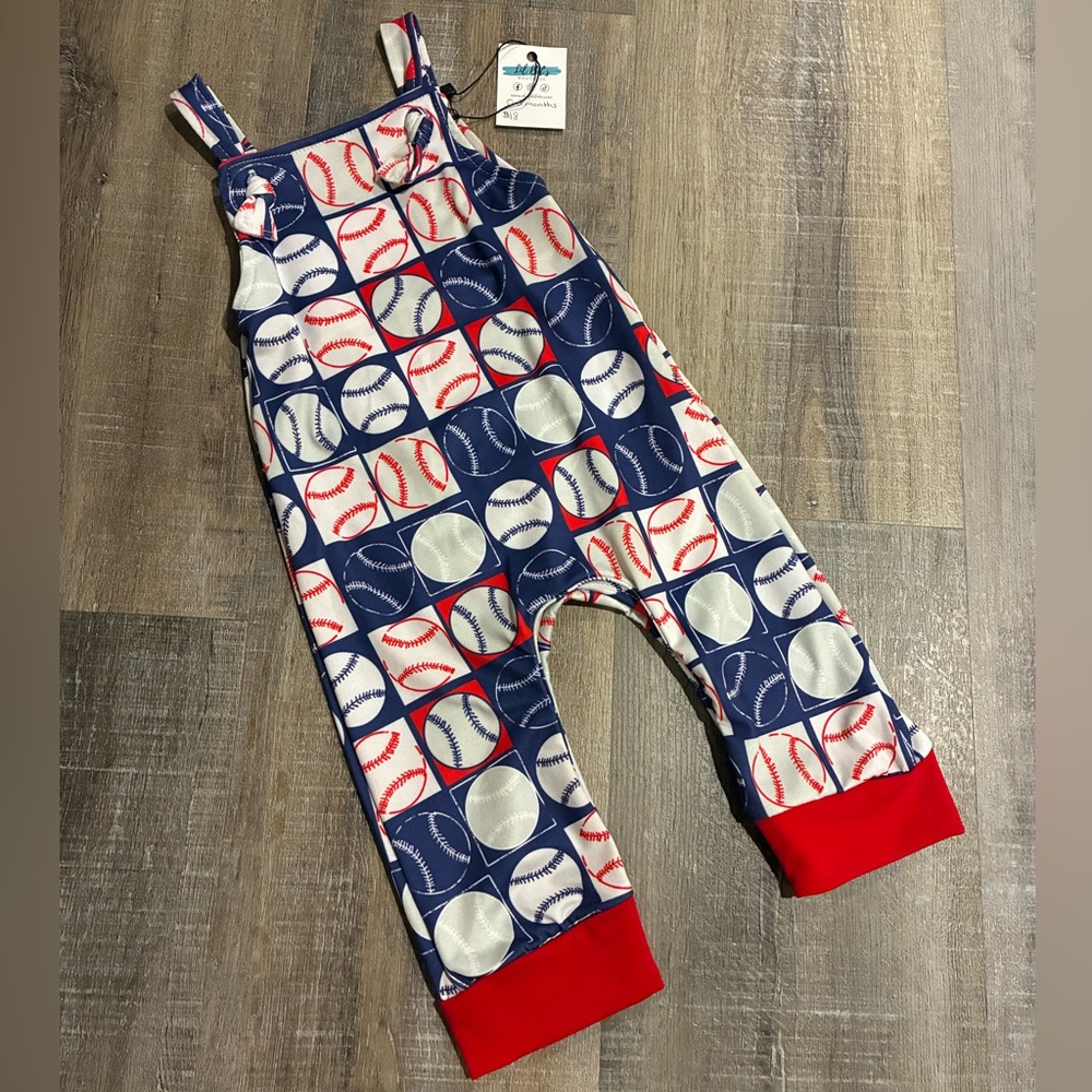 Kids Baseball Print Overalls